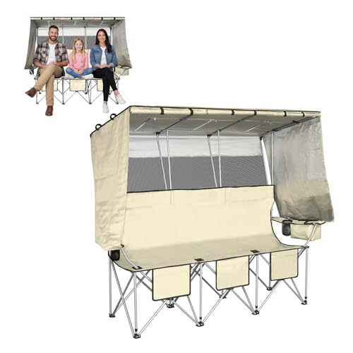BESTHLS 3 Person Camping Chair with Canopy Shade Oversize Folding Beach Chair with 3 seat for Camp Outdoor Concert SportsWhite