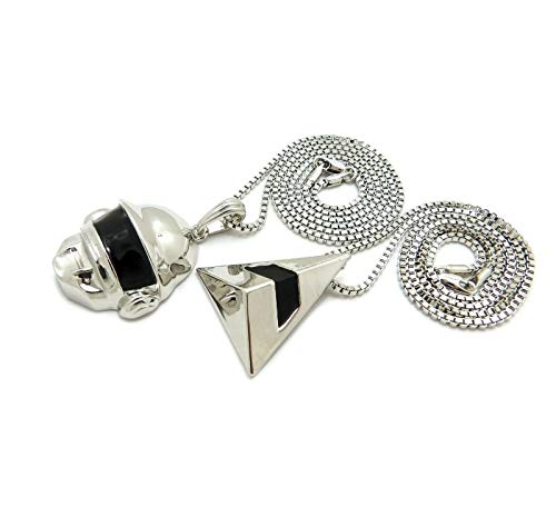 Blingfactory Gold Silver Plated Daft Punk Helmet Get Lucky Pendant & 2Mm 18", 20", 24" Box Chain Hip Hop 2 Necklace ((Silver) 18" & 20" Chain Set) #TOP3