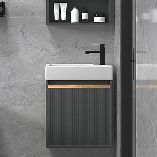 Vasque blanche pour petits espaces lavabo mural céramique meuble gris suspendu