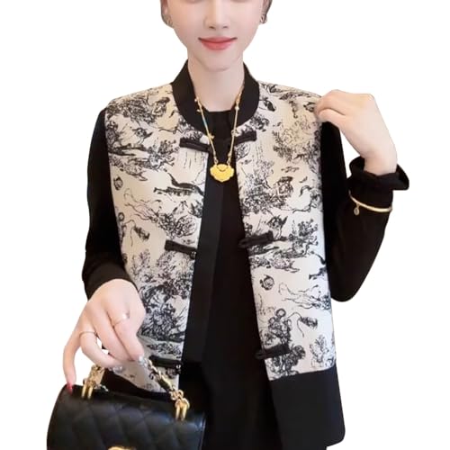 Women's Floral Vest Chinese Fashion Sleeveless Waistcoat Tang Suit Top Frog Button Cardigan Blouse Stand Collar Jacket Coat