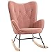 Produktbild HOMCOM Schaukelstuhl mit Stahlrahmen gepolstert Relax Stuhl Sessel Stuhl Wohnzimmersessel Lounge mit gepolsterter Sitzfläche samtartiges Polyester Gummiholz Metall Rosa+Natur 84 x 70 x 96 cm