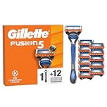 Gillette Fusion5 Razor and Refills for Men, 1 Handle Plus 12 Razor Blades, with Lubrastrip for a Close Shave