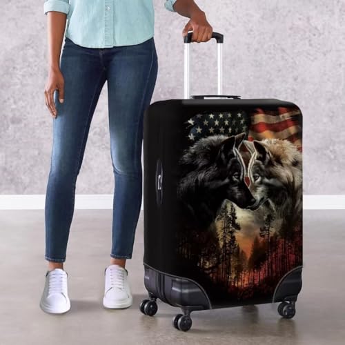 Image of Mumeson Wolf American Flag Suitcase Cover - Durable Spandex Luggage Protector, Washable, Fits 18-21 Inch Cases