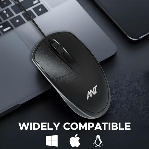 Image of Ant Globe 10 Wired Optical Mouse with 1200 DPI, USB Connectivity, Lightweight Design, Durable 3 Buttons, Compatible with Windows /Mac /Linux Black