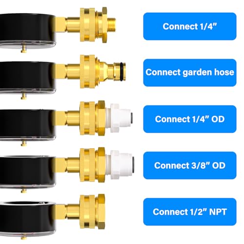 Image of MEANLIN MEASURE 0~100Psi 3 /4 inch Female Water Pressure Kit Plus 5 adapters, 2.5 inch FACE DIAL Multi-Purpose Pressure Gauge kit with Red Indicator Hands, Hydraulic Tester Suitable for Gardens, Water Pipes