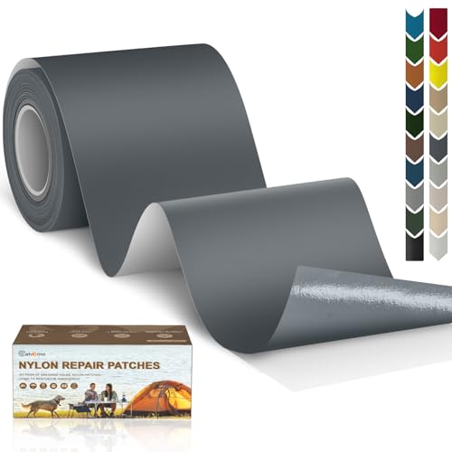 Cahomo Toppe autoadesive in nylon, 7.6x200 cm toppa adesiva per tessuti, Patch di Riparazione in Nylon, toppa di riparazione impermeabile, per piumini, tenda, sacco a pelo-Grigio Scuro
