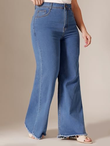 Image of Miss Chase A+ Women's Wide-Leg High Rise Regular-Length Stretchable Denim Jeans