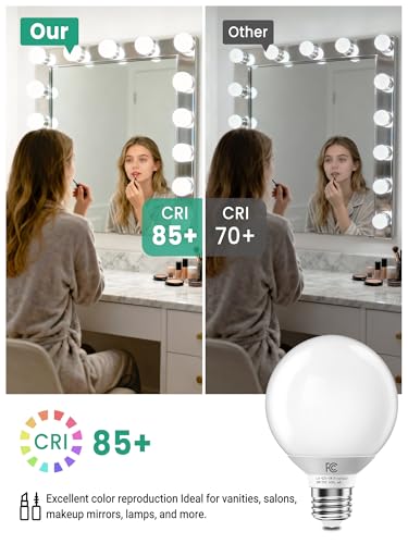 Image of TJOY G25 LED Globe Light Bulbs, Vanity Bulb for Bathroom 40W Equivalent | 4000K Natural White E26 Base, Round Decorative Bulb for Vanity Makeup Mirror, CRI85+, 450LM, Non-Dimmable, UL, 4 Pack
