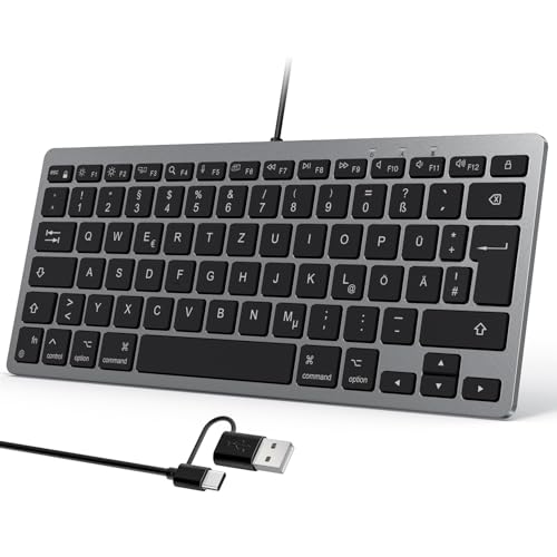OMOTON Kabelgebundene-Mac-Tastatur, USB/USB-C, Büro & Zuhause(QWERTZ) – Ansicht 1