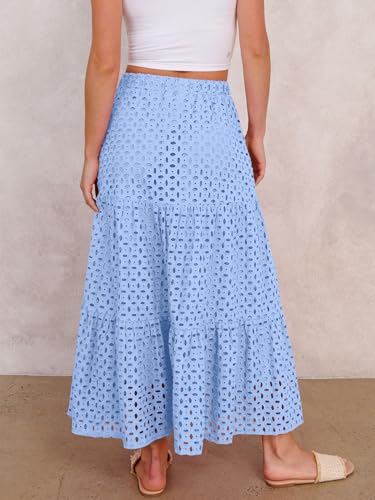 ANRABESS Maxi Skirts for Women Boho Tiered Eyelet Elastic High Waist A-Line Summer Casual Flowy Beach Vacation Long Skirt4