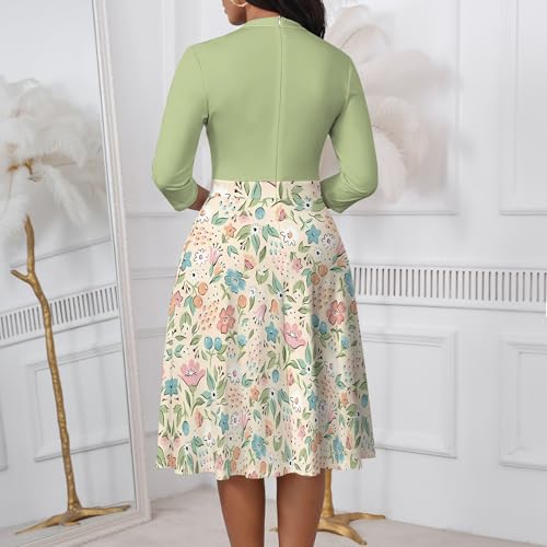 Image of PinkPatty Women's Casual A-line Midi Dresses 3 /4 Sleeve V Neck Fit and Flare Dress with Pockets