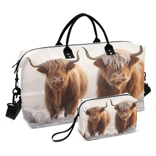 Kigai Highland Cows Duffle Bag Versatile Travel Duffel for Men and Women, Carry On for Weekend or Overnight Stay