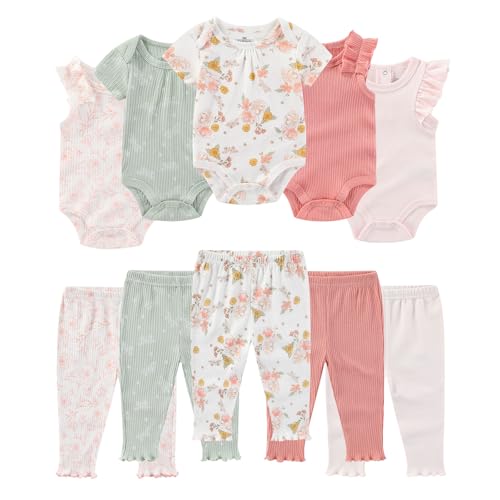 Image of Ruliby Baby Bodysuit and Pant Set Summer Ribbed Mix Match Infant Boy Girl Clothes Outfits