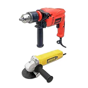 Cheston Impact Drill Machine 13mm Chuck with Reversible and Variable Speed Screwdriver and Hammer + 850W 4-Inch Angle Grinder for Polishing Cutting Grinding Works on Metal Wood Wall