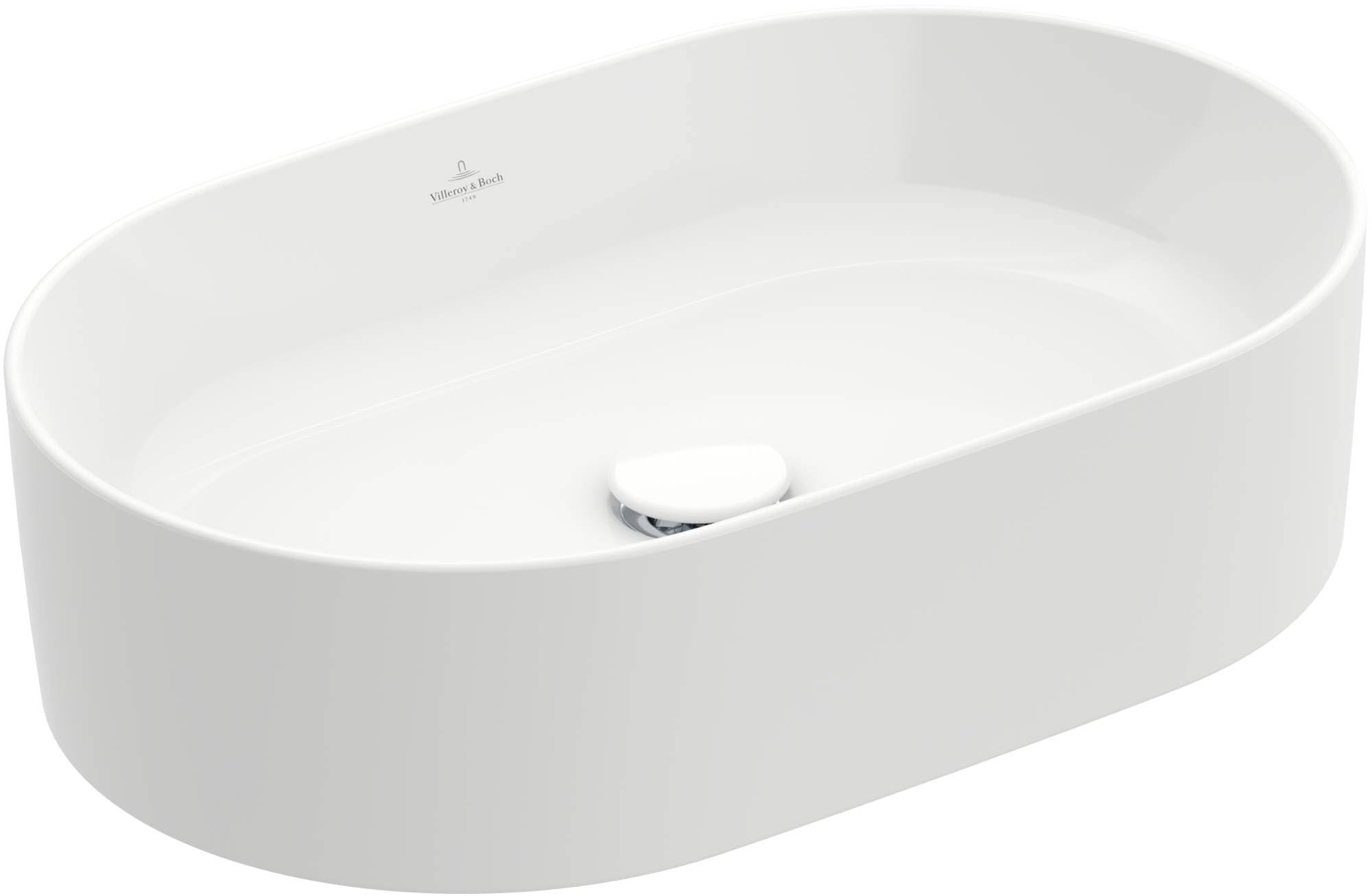 Villeroy & Boch Collaro Aufsatzwaschbecken, 560 x 360 mm, ohne Hahnloch, ohne Überlauf, geschliffen, 4A195601, Farbe: weiß-alpin
