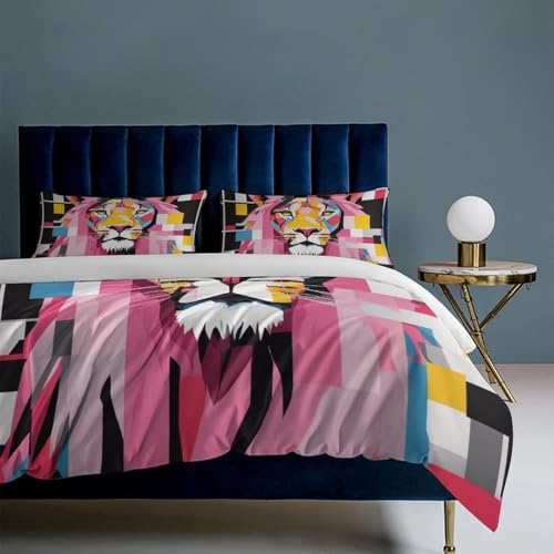 ZGDPBYF Conjunto de colcha Queen geométrico animal leão, conjunto de cama Queen, preto e branco, leã