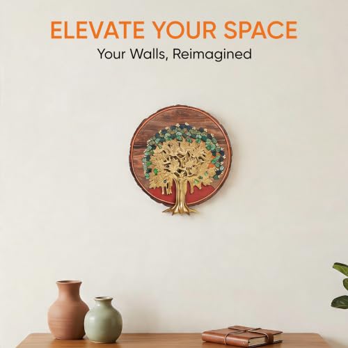Image of AAKRITI ART CREATIONS Bodhi Tree Wall Art, Handcrafted Wooden Tree of Enlightenment Decor, Dhokra Art Set of 1 Multi Color | Matte Finish Mango Wood | Home Items for Living Room, Bedroom, Office