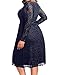 Pinup Fashion Plus Size Dress Women Wedding Guest Navy Blue Lace Cocktail Fall Long Sleeve Party V Neck Knee Length Holiday Dresses