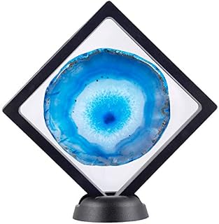 mookaitedecor Natural Agate Splices with Frame, Irregular Genuine Crystal Stone Slices Home Decor, Blue Agate