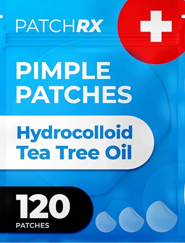 PatchRx Pimple Patches for Face (120 Patches), Hydrocolloid Acne Patches with Tea Tree Oil, Pimple Patch Pimple Stickers - Hydrocolloid Patch Acne Dots - Acne Pimple Patches For Face - Zit Patches