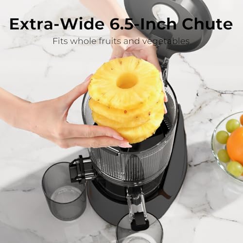 Image of EanOruus Juicer Machines, 3-in-1 Cold Press Juicer with 6.5 inch Extra Large Chute, 100oz Large Capacity, AC Motor, Makes Juice, Nut Milk & Sorbet, brown