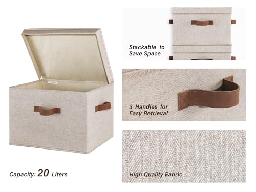Image of StorageWorks Fabric Storage Bins with Lid, Decorative Storage Boxes for Shelves, Stackable Closet Organizer Basket with Handles, Large, Brown and Beige, 2-Pack