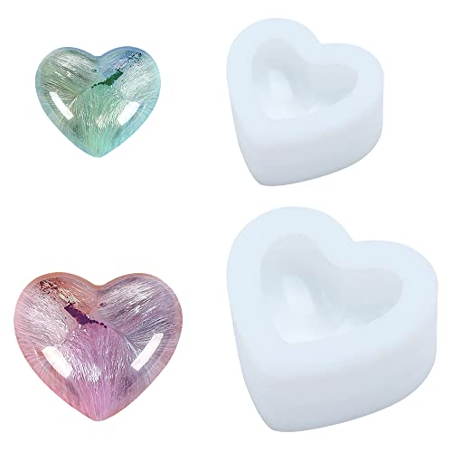 Neikafan 2 Pièces Moule Coeur Resine Epoxy 3D Love Heart Moule en Silicone Moulle en Forme Coeur Silicone Moule à Savon pour DIY Savons Bougies Etc Cover