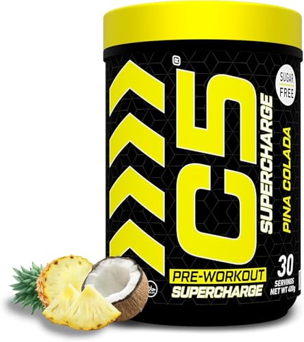 C5 Supercharge Pre Workout Powder Pina Colada - 30 Servings 200mg High Caffeine- Sugar Free-Zero Calories-Beta Alanine-Citrulline Malate Creatine HCL High-Performance PreWorkout Booster Supplement