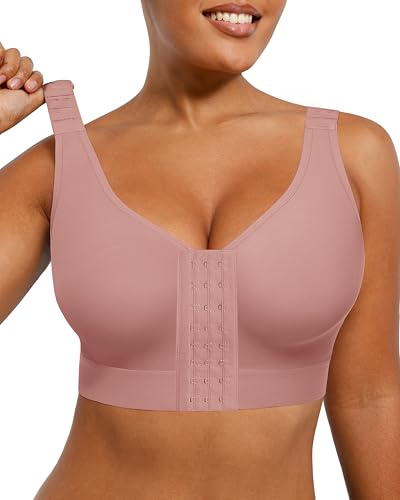 Image of SHAPELLX Post Surgery Bras Front Closure Compression Bra Surgical Wirefree Mastectomy Bra with Adjustable Straps