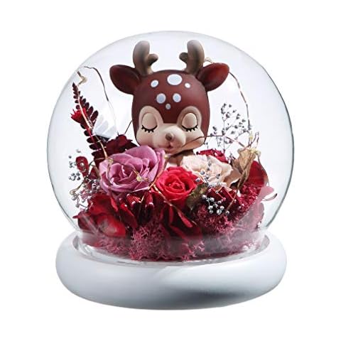 Handmade Forever Rose Gift - LED Light String on The Rose - Unicorn and The Deer in Glass Dome-The Best Gifts for Women, Christmas, Wedding, Mother's Day, Anniversary and Birthday Cover