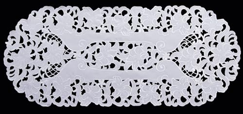Creative Linens Embroidered Floral Table Runner Oval White (15x35”-1pc)