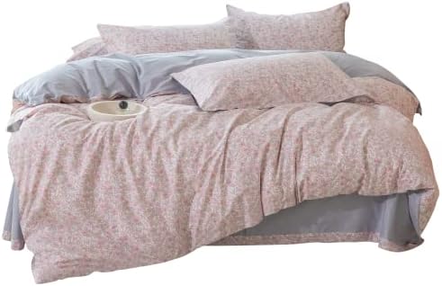OTOB Floral Twin Duvet Cover Kids Girls Twin Kawaii Bedding Sets 100% Cotton 2 Pillowcases 1 Comforter Cover with Zipper Ties for Toddler Child Cute Bedding Sets Blue Duvet Cover Twin,Pink