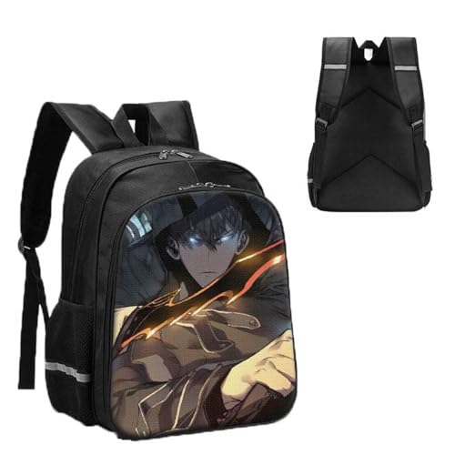 SUJEBRAN Solo Levelings Schul Rucksack Für Schüler Age 8+, 38 Cm / 15 Zoll Große Kapazität Mehrschichtigen Bookbag, Wasserdicht Leichte College-Rucksack Für Reisen/Arbeit (Multicolor2)