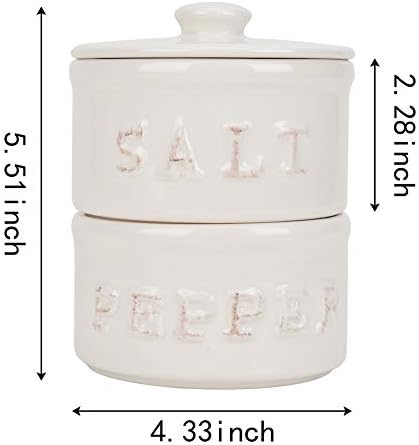 Vintage Ceramic Salt and Pepper Shaker Set Condiments Cellar Stacking Bowls With Lid image 5