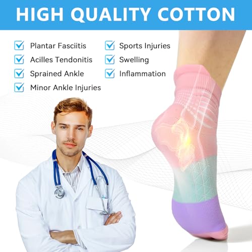IRAMY Kompressionsstrümpfe Damen Knöchelstütze Compression Socks Laufsocken Kompressionssocken Wicklung Sportsocken Gepolsterte Plantar Fasciitis kurz 3 Paare (Black+White+Grey M)