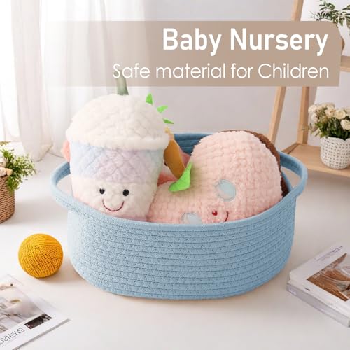 Image of JMvicyroam Small Woven Basket, Empty Gift Basket, Blue /1 Pack | Small Gift Basket, Cotton Rope, 12 x 8 x 30 in, Handles, Includes Ribbon and Bag, Birthday Gift Basket