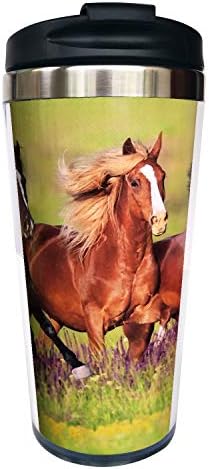 CUAJH Running Horses Travel Coffee Mug for Men Women, Insulated Tumbler with Wrap, Lid and Stainless Lined for Christmas Birthday, 14 OZ