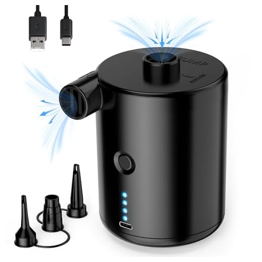 Air Pump for Inflatables, Rechargeable Air Pump, Black Portable Air Mattress Pump, Efficient Inflation for Inflatables, Sleeping Pads, Perfect for Travel, Camping, Includes 4 Nozzles
