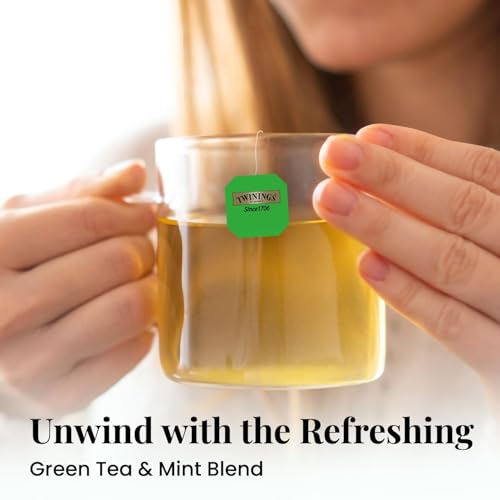 Image of Twinings Green Tea & Mint, 25 Tea Bags| Pack of 1| Perfectly Balanced & Refreshing Taste| Light, Soothing Flavour| Low Calorie| Handpicked Green Tea Leaves| Enjoy as Hot or Iced Tea