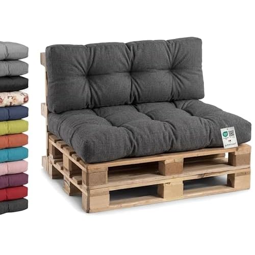 Gutekissen® Palettenkissen, Gartensofakissen, Gesteppte Kissen gefüllt mit granuliertem Poulirette-Schaum, viele Farben und Größen PPI (Sitzkissen 120x60, gesteppt Anthrazit)