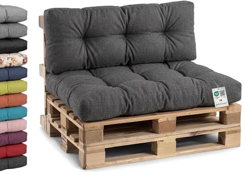Gutekissen® Palettenkissen, Gartensofakissen, Gesteppte Kissen gefüllt mit granuliertem Poulirette-Schaum, viele Farben und Größen PPI (Set (Sitzkissen 120x80 +Rückenlehne 120x40), Anthrazit)