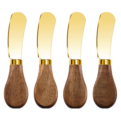 Butter Knife Spreader, Cheese Spreader Knives Set of 4, Stainless Steel Butter Knives with Acacia Wood Handle, Small Cheese Knives for Cold Butter, Soft Cheese Spreader, Jam, Charcuterie, Pastry
