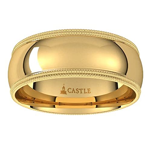 Comfort Fit Gold Mens Womens Wedding Band Solid 10K/14K/18K Rose/White/Yellow Gold Double Milgrain Edge Ring Half Round Dome Design 7mm Wide2