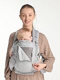 GROWNSY Baby Carrier Newborn to Toddler 7-44lbs, All Season Design with Adjustable Mesh Panel, Ergonomic Baby Carriers, Enhanced Lumbar Support, Hands-Free Parenting (Gray)