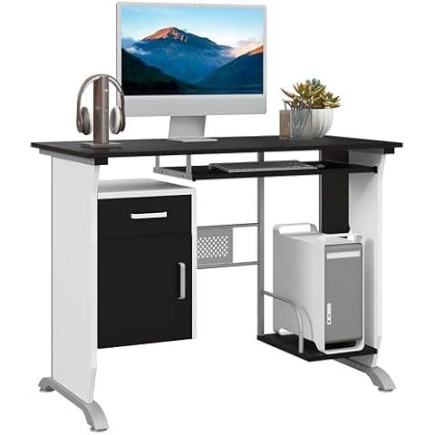 HOMCOM Computer Desk with Storage and Tray Cover