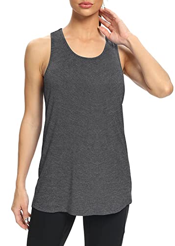 Bestisun Womens Long Tank Tops Running Workout Shirts Flattering Athletic Yoga Tops Muscle Tank Athletic Wear Yoga Gym Shirts Workout Clothes Heather Gray L #TOP2