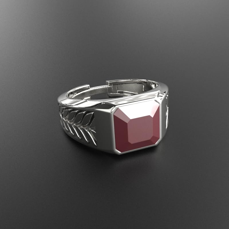 Image of Rera Mens Rings Silver 925 Rings For Men setted with red zircon gemstone Ruby substitute mens rings Pure Silver 925 Rings For Men Gift for Men Boyfriend With Certificate of Authenticity and 925 Stamp