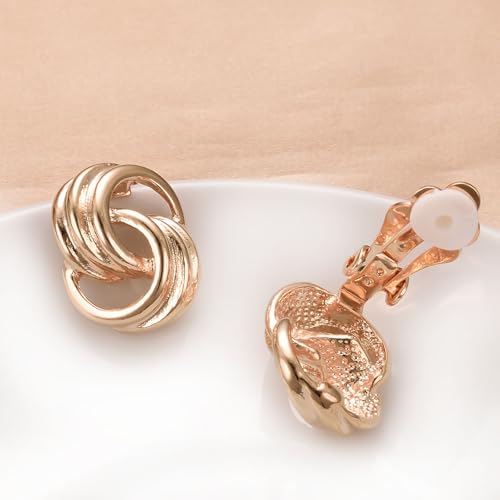 Image of Yoursfs Gold Textured Knot Clip On Earrings for Women Non Pierced Earring 18K Gold Plated Double Half Hoop Earrings Trendy Jewelry