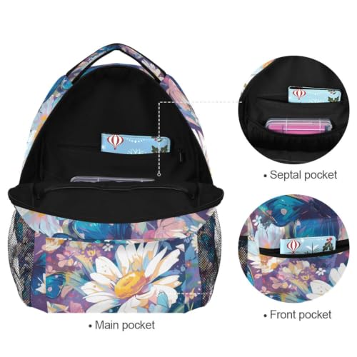Cartable sac à dos floral et léger à motif papillon bleu