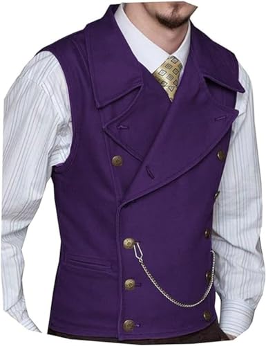 YPINKZ Mens Double Breasted Classic Vests Groomsman Wedding Waistcoat Wide Lapel Suede Leather Casual Business Vest for Men Dark purple 3XL